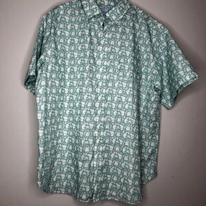 Bird Dog Bay Men's Short-Sleeve Mint Green Elephants Patterned Button-Up Shirt